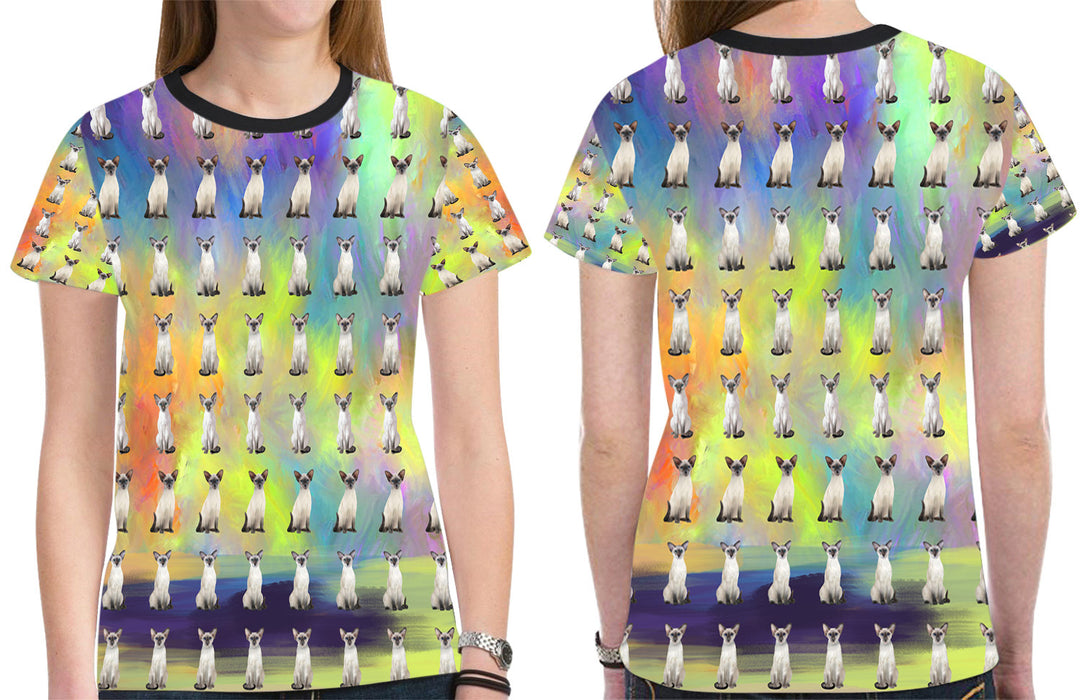 Paradise Wave Oriental Blue Point Siamese Cats All Over Print Mesh Women's T-shirt