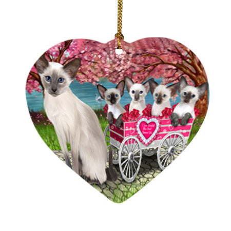 I Love Oriental Blue Point Siamese Cats in a Cart Heart Christmas Ornament HPOR58010