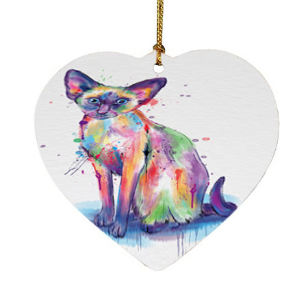 Watercolor Oriental Blue Point Siamese Cat Heart Christmas Ornament HPOR57445