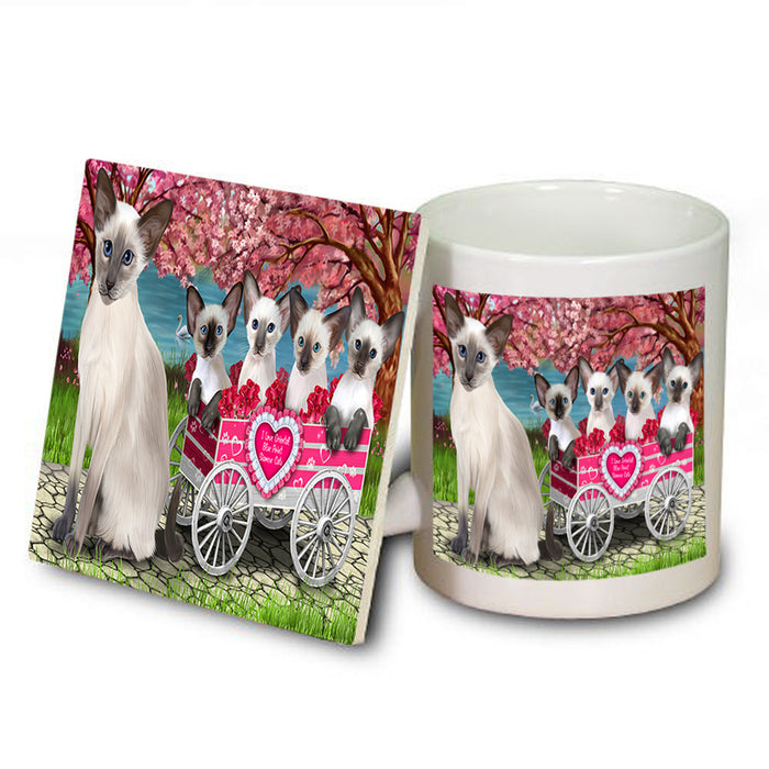 I Love Oriental Blue Point Siamese Cats in a Cart Mug and Coaster Set MUC57112