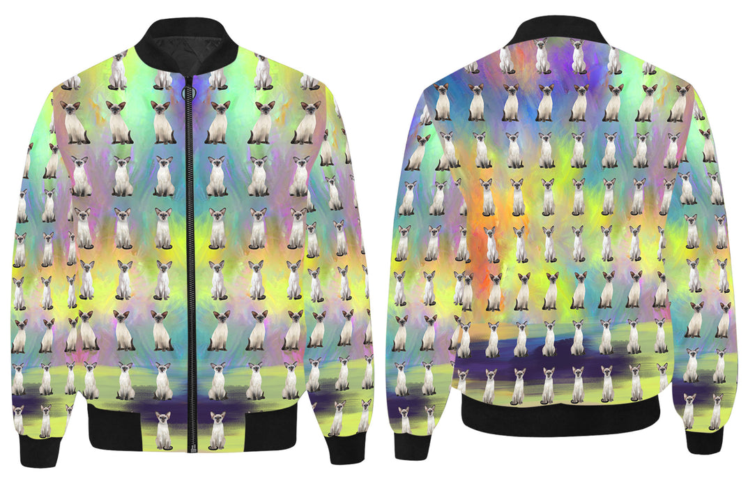 Paradise Wave Oriental Blue Point Siamese Cats All Over Print Quilted Bomber Men's Jacket