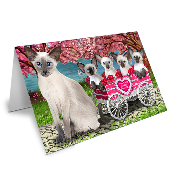 I Love Oriental Blue Point Siamese Cats in a Cart Handmade Artwork Assorted Pets Greeting Cards and Note Cards with Envelopes for All Occasions and Holiday Seasons GCD76874