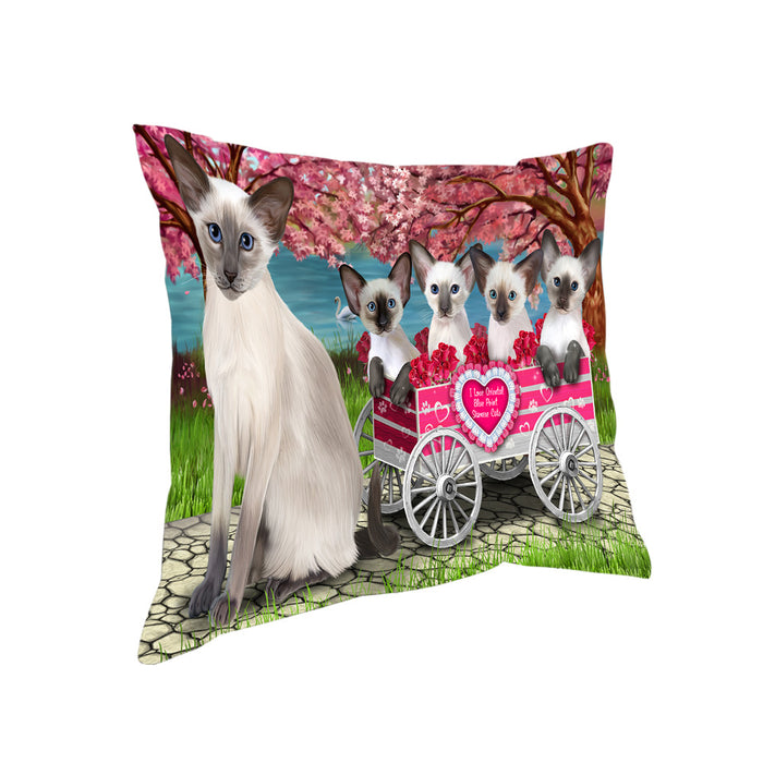 I Love Oriental Blue Point Siamese Cats in a Cart Pillow PIL86392