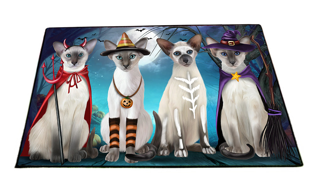 Happy Halloween Trick or Treat Oriental Blue Point Siamese Cats Floormat FLMS54703