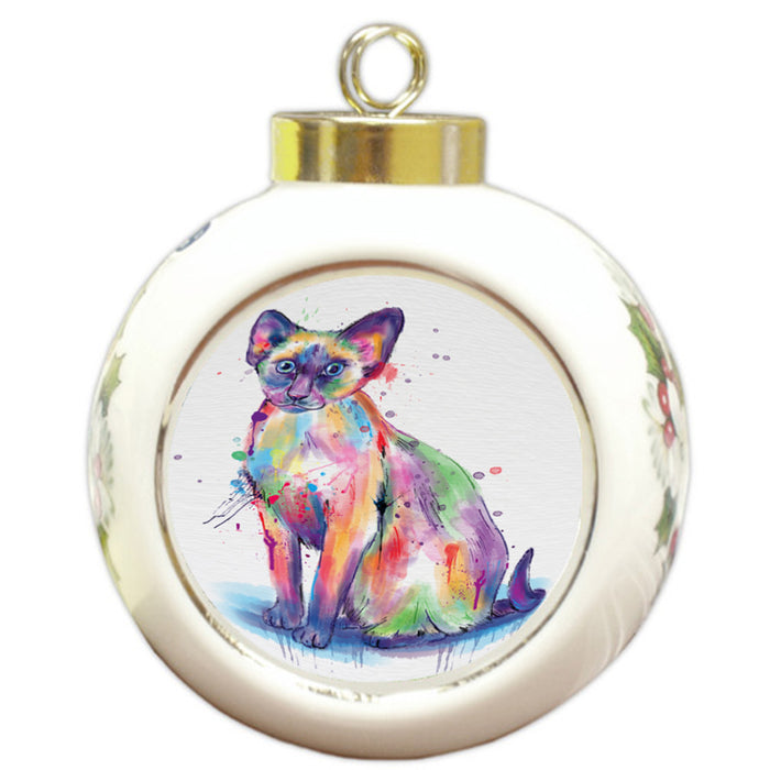 Watercolor Oriental Blue Point Siamese Cat Round Ball Christmas Ornament RBPOR58331
