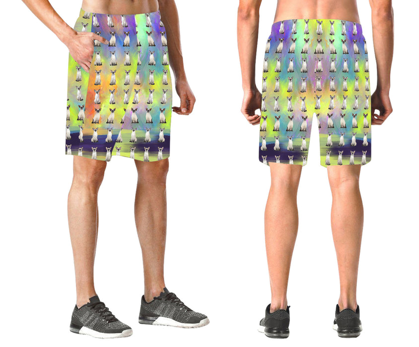 Paradise Wave Oriental Blue Point Siamese Cats All Over Print Elastic Men's Beach Shorts