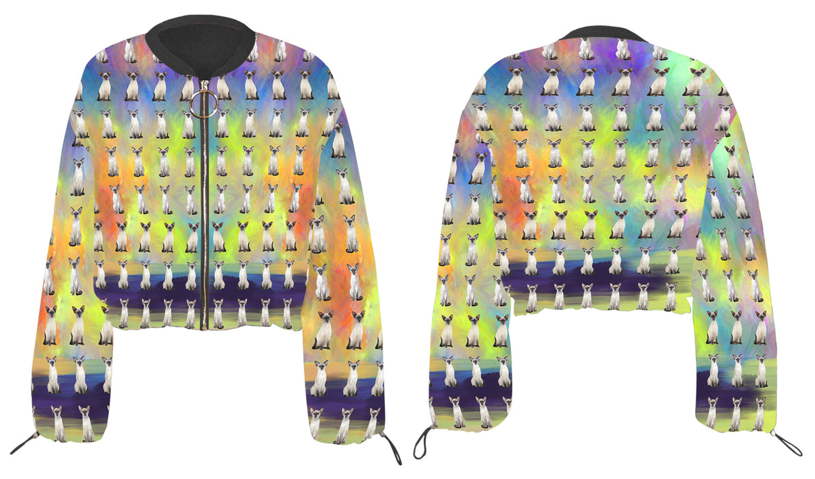 Paradise Wave Oriental Blue Point Siamese Cats Cropped Chiffon Women's Jacket