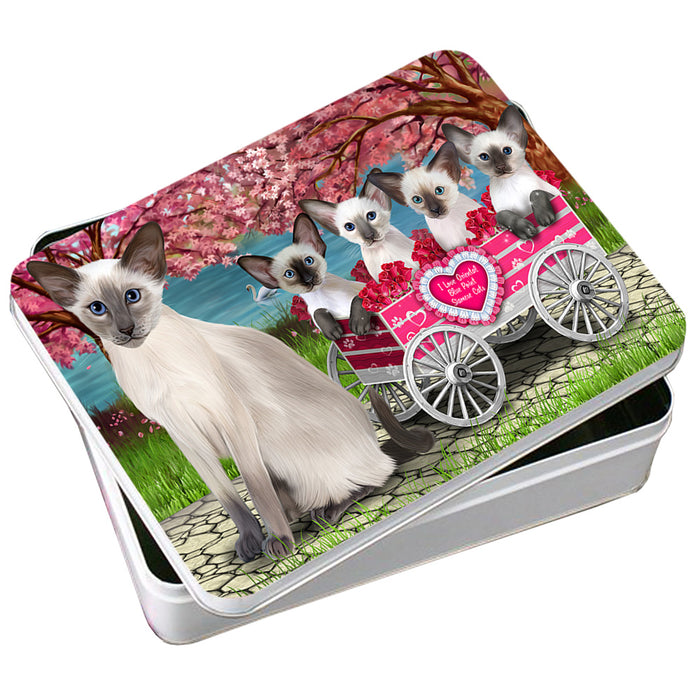 I Love Oriental Blue Point Siamese Cats in a Cart Photo Storage Tin PITN57063