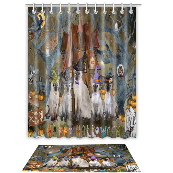 Oriental Blue-Point Siamese Shower Curtain & Bath Mat Set: Explore a Variety of Designs, Custom, Personalized, Curtains with hooks and Rug Bathroom Decor, Gift for Cat and Pet Lovers