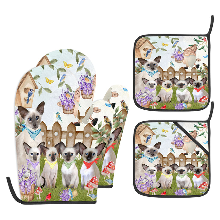 Oriental Blue-Point Siamese Oven Mitts and Pot Holder Set, Kitchen Gloves for Cooking with Potholders, Explore a Variety of Custom Designs, Personalized, Pet & Cat Gifts