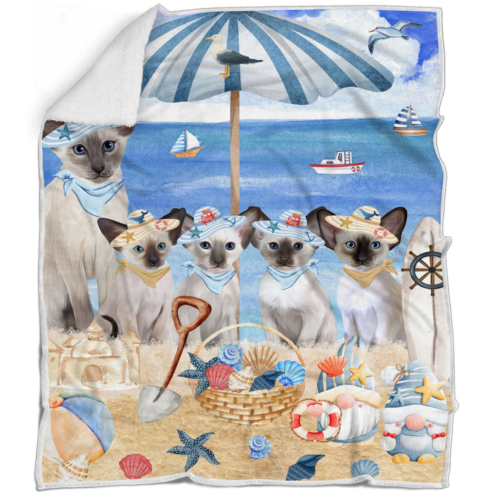 Oriental Blue-Point Siamese Bed Blanket, Explore a Variety of Designs, Custom, Soft and Cozy, Personalized, Throw Woven, Fleece and Sherpa, Gift for Pet and Cat Lovers