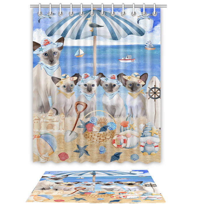 Oriental Blue-Point Siamese Shower Curtain & Bath Mat Set, Custom, Explore a Variety of Designs, Personalized, Curtains with hooks and Rug Bathroom Decor, Halloween Gift for Cat Lovers