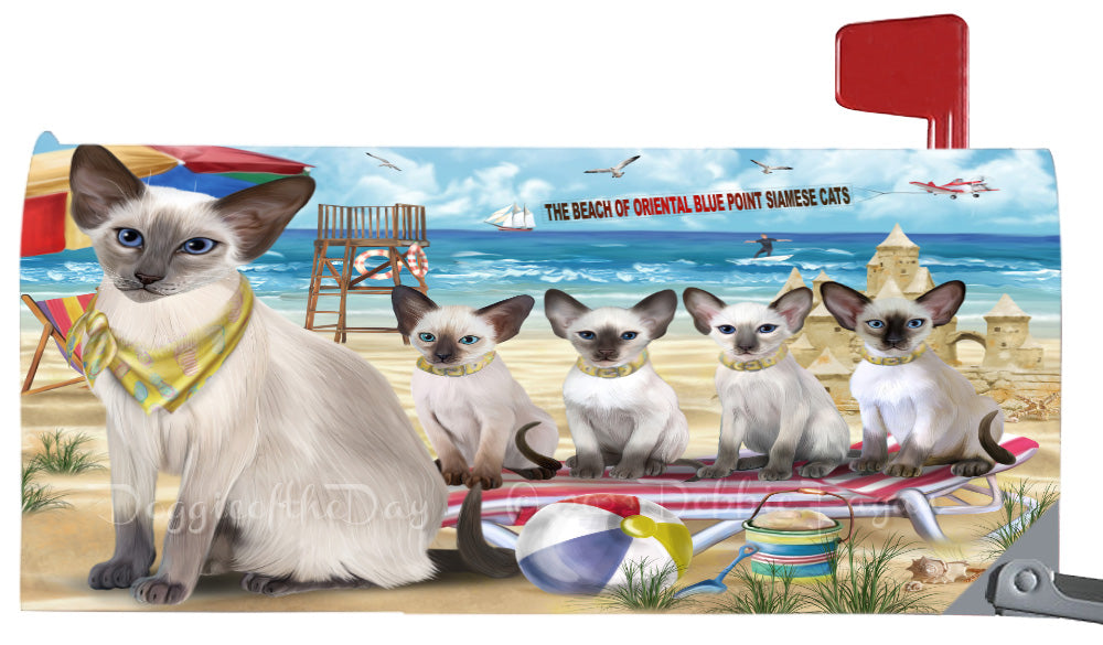 Pet Friendly Beach Oriental Blue Point Siamese Cats Magnetic Mailbox Cover Both Sides Pet Theme Printed Decorative Letter Box Wrap Case Postbox Thick Magnetic Vinyl Material