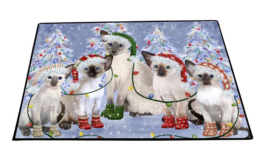 Christmas Lights and Oriental Blue Point Siamese Cats Floor Mat- Anti-Slip Pet Door Mat Indoor Outdoor Front Rug Mats for Home Outside Entrance Pets Portrait Unique Rug Washable Premium Quality Mat