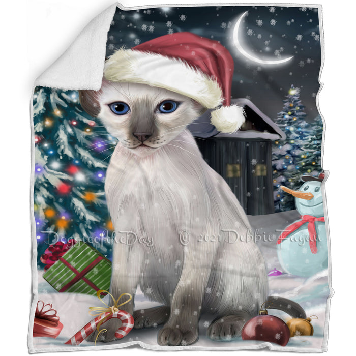 Have a Holly Jolly Christmas Happy Holidays Blue Point Siamese Cat Blanket BLNKT105474