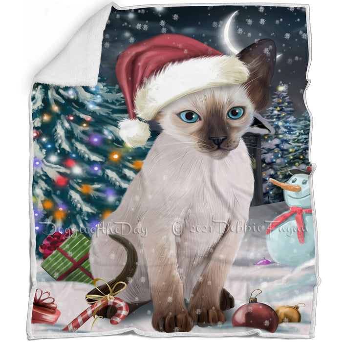 Have a Holly Jolly Christmas Happy Holidays Blue Point Siamese Cat Blanket BLNKT105483