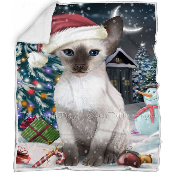 Have a Holly Jolly Christmas Happy Holidays Blue Point Siamese Cat Blanket BLNKT105492