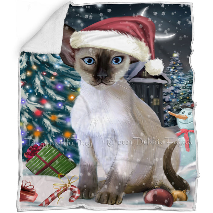 Have a Holly Jolly Christmas Happy Holidays Blue Point Siamese Cat Blanket BLNKT105501