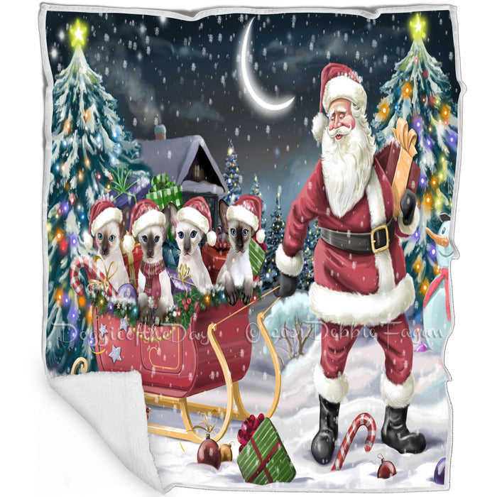 Santa Sled Christmas Happy Holidays Blue Point Siamese Cats Blanket BLNKT106734