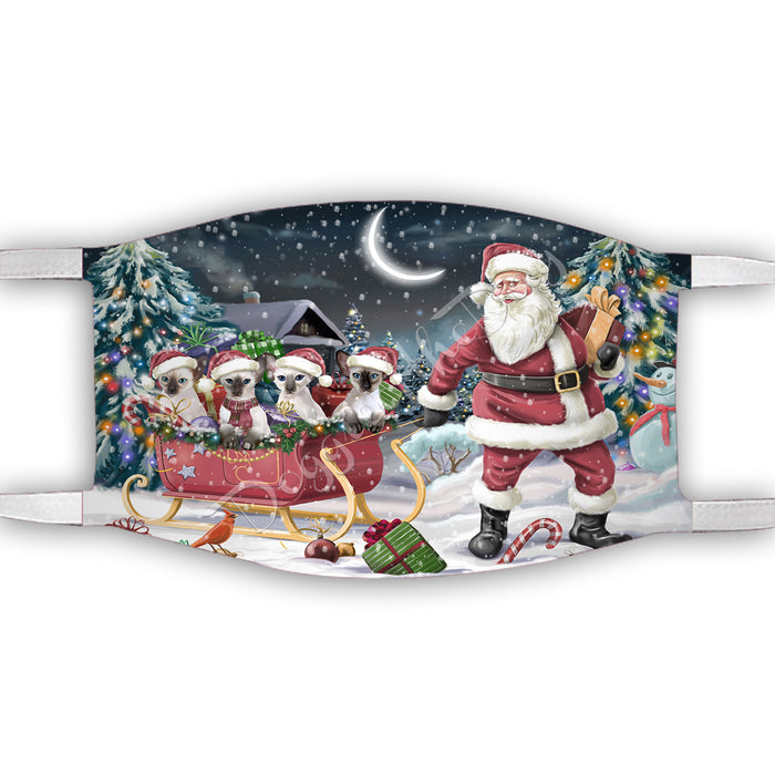 Santa Sled Dogs Christmas Happy Holidays Oriental Blue Point Siamese Cats Face Mask FM49017