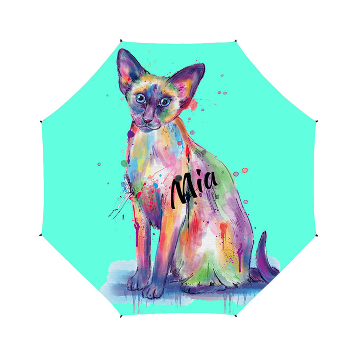 Custom Pet Name Personalized Watercolor Oriental Blue Point Siamese CatSemi-Automatic Foldable Umbrella