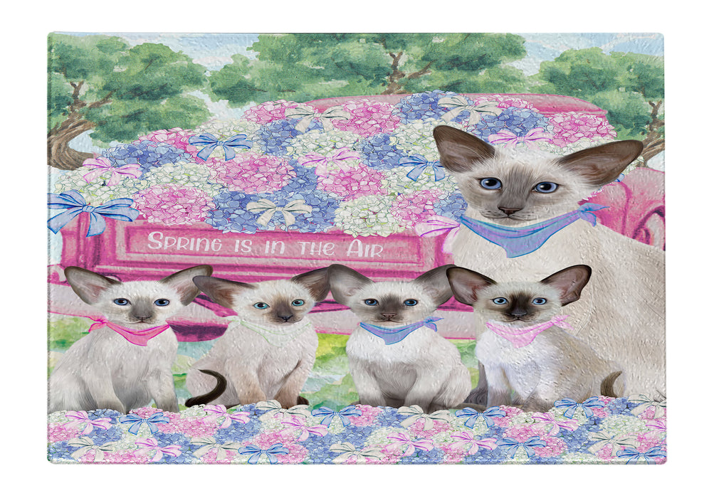 Oriental Blue Siamese Tempered Glass Cutting Board: Explore a Variety of Custom Designs, Personalized, Scratch and Stain Resistant Boards for Kitchen, Gift for Cat and Pet Lovers