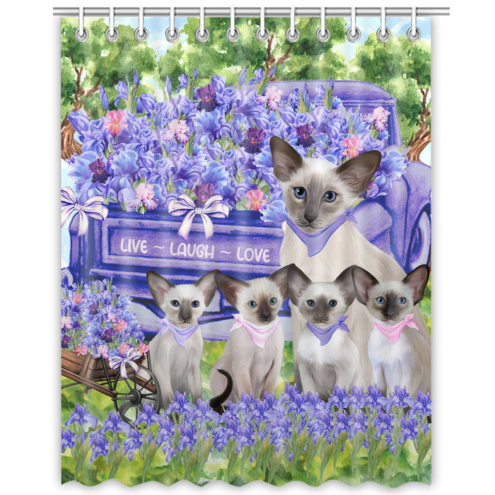 Oriental Blue-Point Siamese Shower Curtain: Explore a Variety of Designs, Custom, Personalized, Waterproof Bathtub Curtains for Bathroom with Hooks, Gift for Cat and Pet Lovers