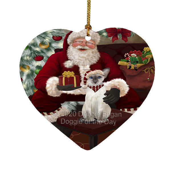 Santa's Christmas Surprise Oriental Blue-Point Siamese Cat Heart Christmas Ornament RFPOR58386