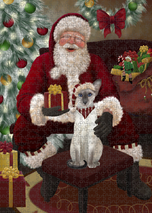 Santa's Christmas Surprise Oriental Blue-Point Siamese Cat Puzzle with Photo Tin PUZL100876