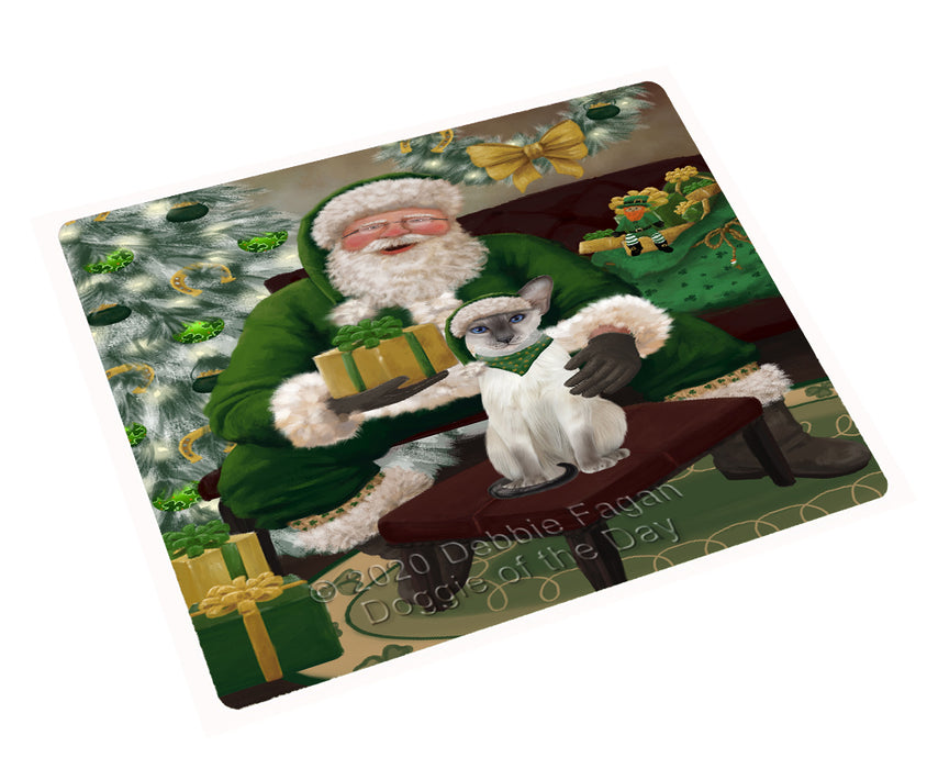 Christmas Irish Santa with Gift and Oriental Blue-Point Siamese Cat Cutting Board - Easy Grip Non-Slip Dishwasher Safe Chopping Board Vegetables C78388