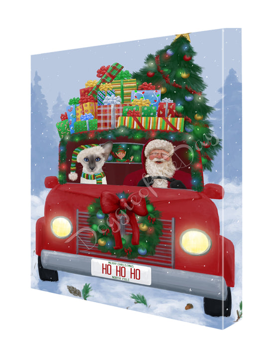 Christmas Honk Honk Here Comes Santa with Oriental Blue-Point Siamese Cat Canvas Print Wall Art Décor CVS146978