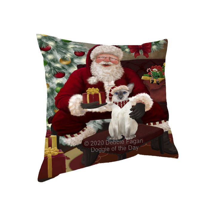 Santa's Christmas Surprise Oriental Blue-Point Siamese Cat Pillow PIL87260