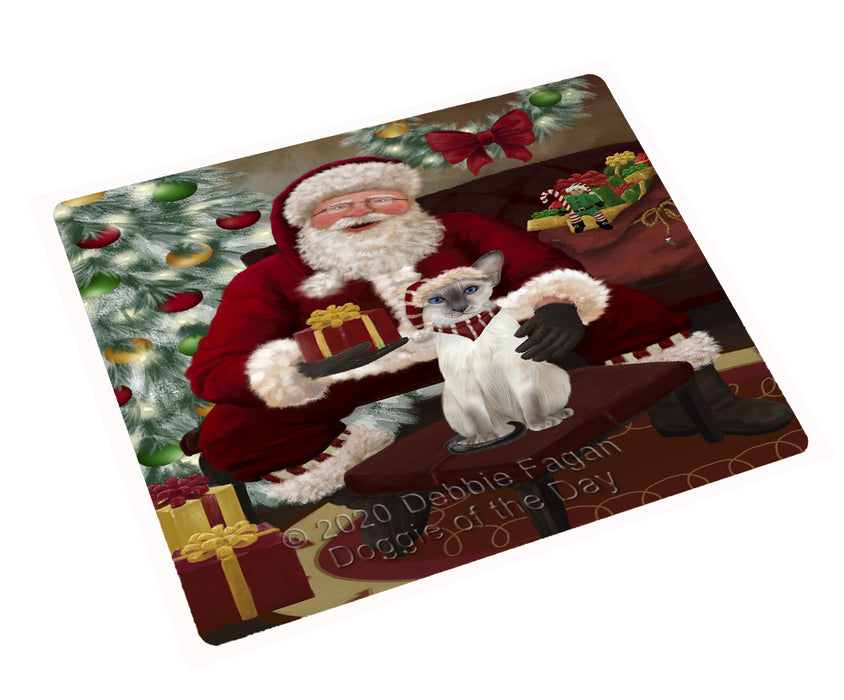 Santa's Christmas Surprise Oriental Blue-Point Siamese Cat Cutting Board - Easy Grip Non-Slip Dishwasher Safe Chopping Board Vegetables C78685