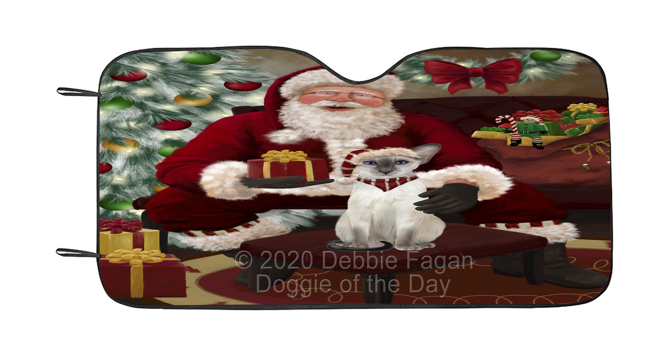 Santa's Christmas Surprise Oriental Blue-Point Siamese Cat Car Sun Shade Cover Curtain