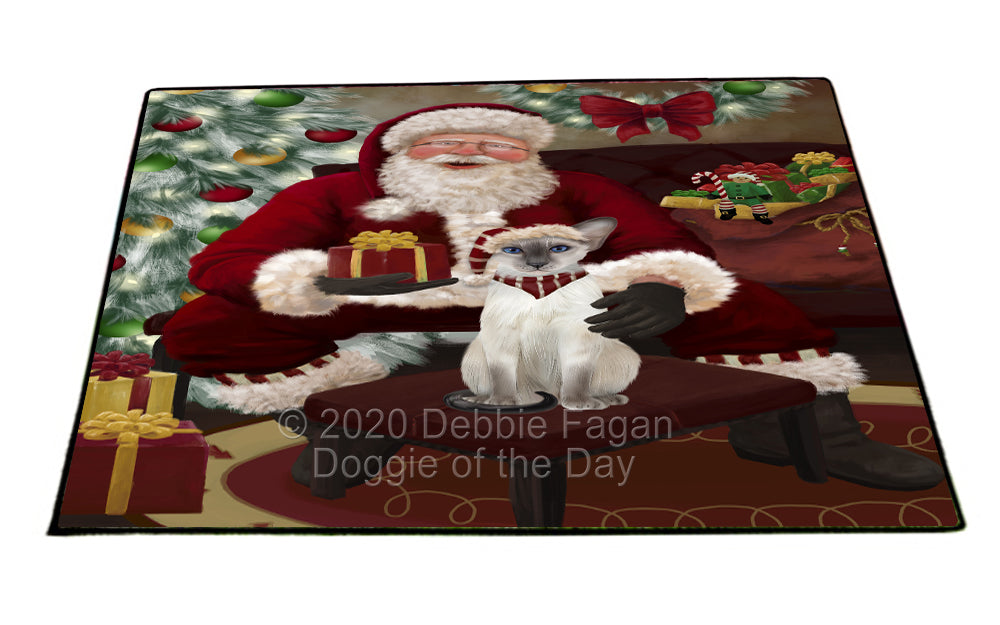 Santa's Christmas Surprise Oriental Blue-Point Siamese Cat Indoor/Outdoor Welcome Floormat - Premium Quality Washable Anti-Slip Doormat Rug FLMS57505