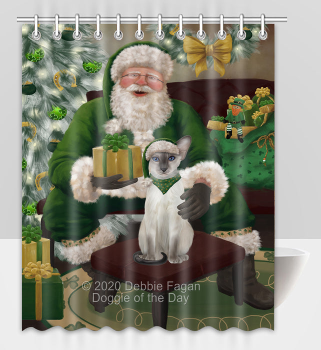 Christmas Irish Santa with Gift and Oriental Blue-Point Siamese Cat Shower Curtain Bathroom Accessories Decor Bath Tub Screens SC155