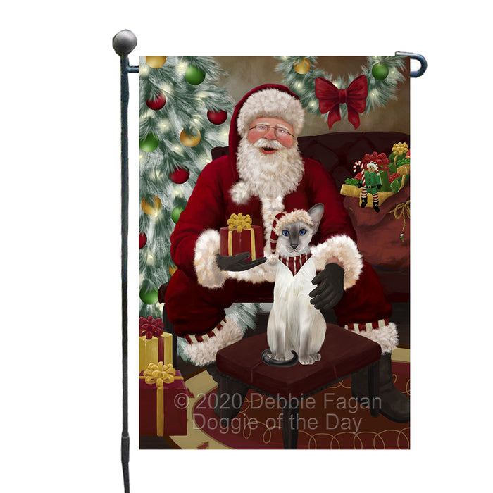 Santa's Christmas Surprise Oriental Blue-Point Siamese Cat Garden Flag GFLG66760