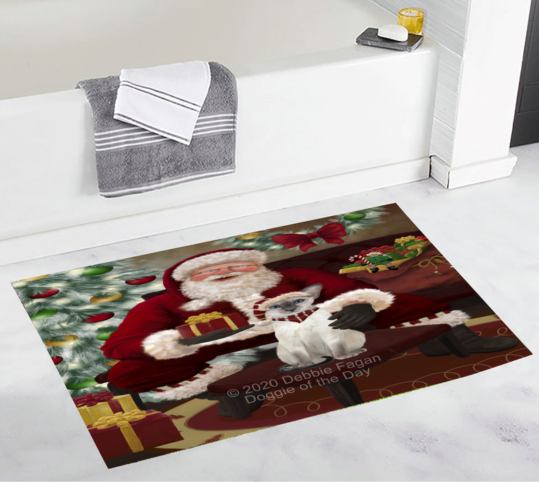 Santa's Christmas Surprise Oriental Blue-Point Siamese Cat Bathroom Rugs with Non Slip Soft Bath Mat for Tub BRUG55543