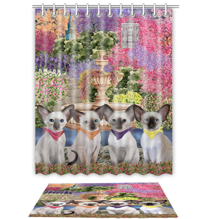 Oriental Blue-Point Siamese Shower Curtain & Bath Mat Set, Bathroom Decor Curtains with hooks and Rug, Explore a Variety of Designs, Personalized, Custom, Cat Lover's Gifts