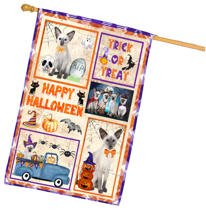 Happy Halloween Trick or Treat Oriental Blue Point Siamese Cats House Flag Outdoor Decorative Double Sided Pet Portrait Weather Resistant Premium Quality Animal Printed Home Decorative Flags 100% Polyester