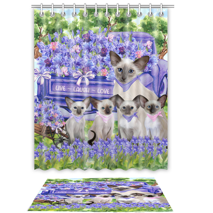 Oriental Blue-Point Siamese Shower Curtain & Bath Mat Set - Explore a Variety of Personalized Designs - Custom Rug and Curtains with hooks for Bathroom Decor - Pet and Cat Lovers Gift