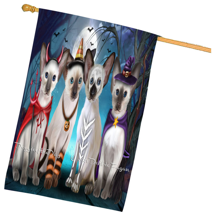 Halloween Trick or Treat Oriental Blue Point Siamese Cats House Flag Outdoor Decorative Double Sided Pet Portrait Weather Resistant Premium Quality Animal Printed Home Decorative Flags 100% Polyester
