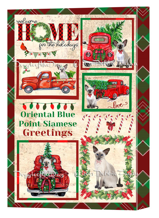 Welcome Home for Christmas Holidays Oriental Blue Point Siamese Cats Canvas Wall Art Decor - Premium Quality Canvas Wall Art for Living Room Bedroom Home Office Decor Ready to Hang CVS149723