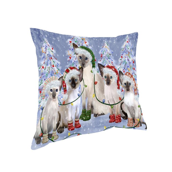 Christmas Lights and Oriental Blue Point Siamese Cats Pillow with Top Quality High-Resolution Images - Ultra Soft Pet Pillows for Sleeping - Reversible & Comfort - Ideal Gift for Dog Lover - Cushion for Sofa Couch Bed - 100% Polyester
