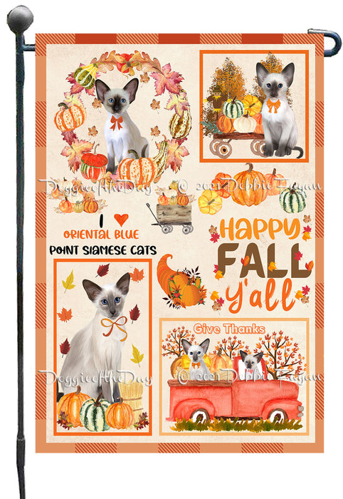 Happy Fall Y'all Pumpkin Oriental Blue Point Siamese Cats Garden Flags- Outdoor Double Sided Garden Yard Porch Lawn Spring Decorative Vertical Home Flags 12 1/2"w x 18"h