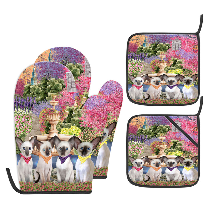 Oriental Blue-Point Siamese Oven Mitts and Pot Holder Set: Explore a Variety of Designs, Personalized, Potholders with Kitchen Gloves for Cooking, Custom, Halloween Gifts for Cat Mom