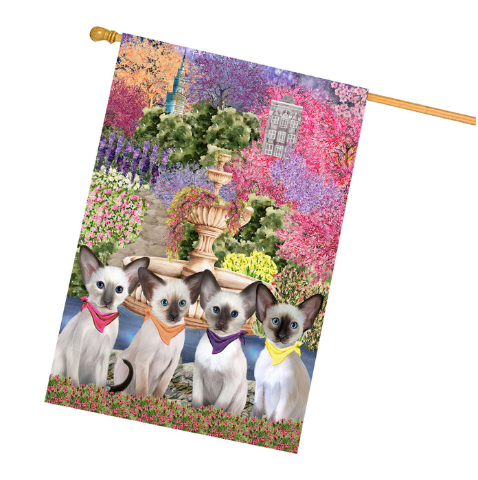 Oriental Blue-Point Siamese Cats House Flag: Explore a Variety of Designs, Weather Resistant, Double-Sided, Custom, Personalized, Home Outdoor Yard Decor for Cat and Pet Lovers