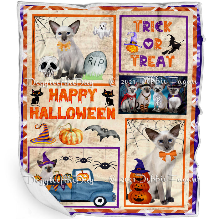 Happy Halloween Trick or Treat Oriental Blue Point Siamese Cats Blanket BLNKT143768