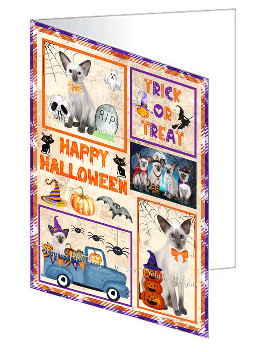Happy Halloween Trick or Treat Oriental Blue Point Siamese Cats Handmade Artwork Assorted Pets Greeting Cards and Note Cards with Envelopes for All Occasions and Holiday Seasons GCD76559
