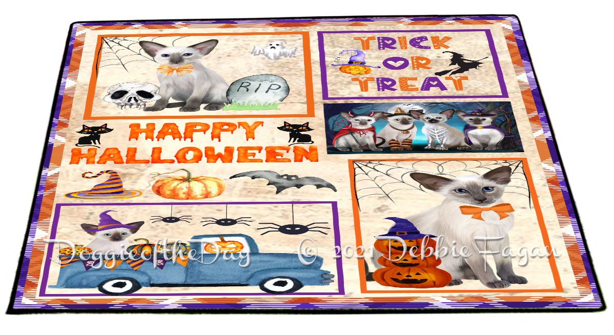 Happy Halloween Trick or Treat Oriental Blue Point Siamese Cats Indoor/Outdoor Welcome Floormat - Premium Quality Washable Anti-Slip Doormat Rug FLMS58156